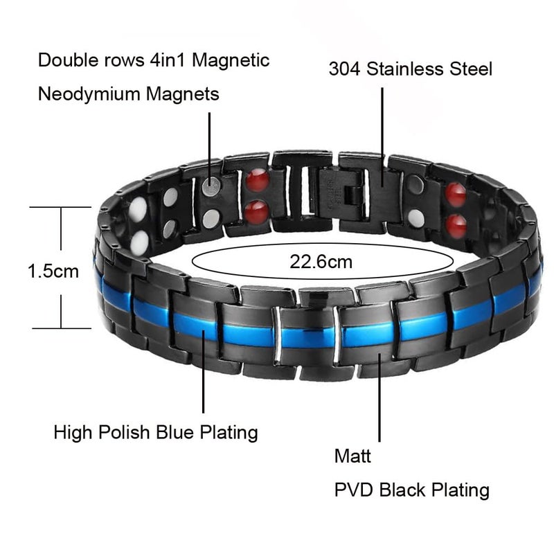 JFUME Men Magnetic Bracelet Royal Blue and Black Jewelry Gift for Men with Link Remove Tool 8.5" Adjustable - Image 3